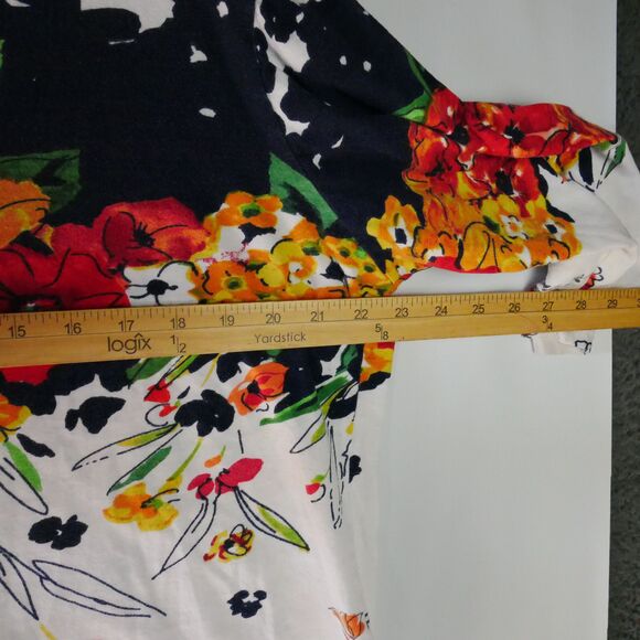American Sweetheart Size L 3/4 Sleeve Top Bright Floral Print on White - Picture 8 of 11